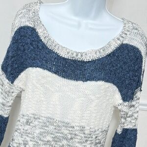 Bebe Womens Striped Scoop Neck Long Sleeve Knit Sweater Blue Ivory Grey XS